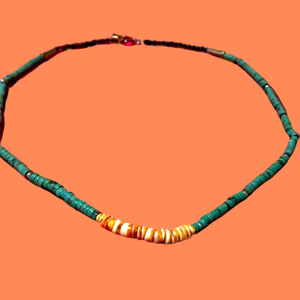 Native / Navajo Turquoise, Spiny Oyster & Onyx Bead Necklace NWOT
